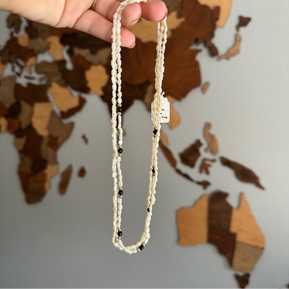 Vintage 14k Gold Biwa Pearl Onyx Triple Strand 17” Hong Kong Necklace New Tags - Picture 8 of 8